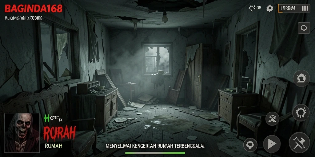 Antarmuka menakutkan di dalam game Horor Rumah BAGINDA168.