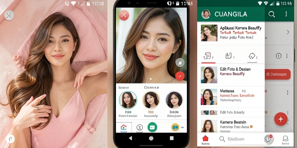 Antarmuka CUANGILA yang intuitif dengan fitur Kamera Beautify.