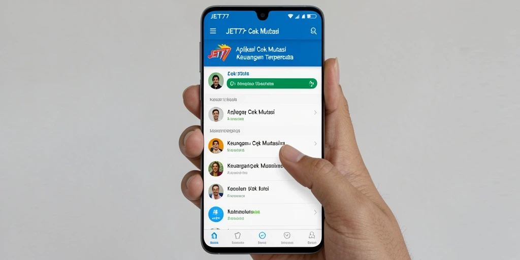Tampilan antarmuka utama JET77 untuk Cek Mutasi keuangan.