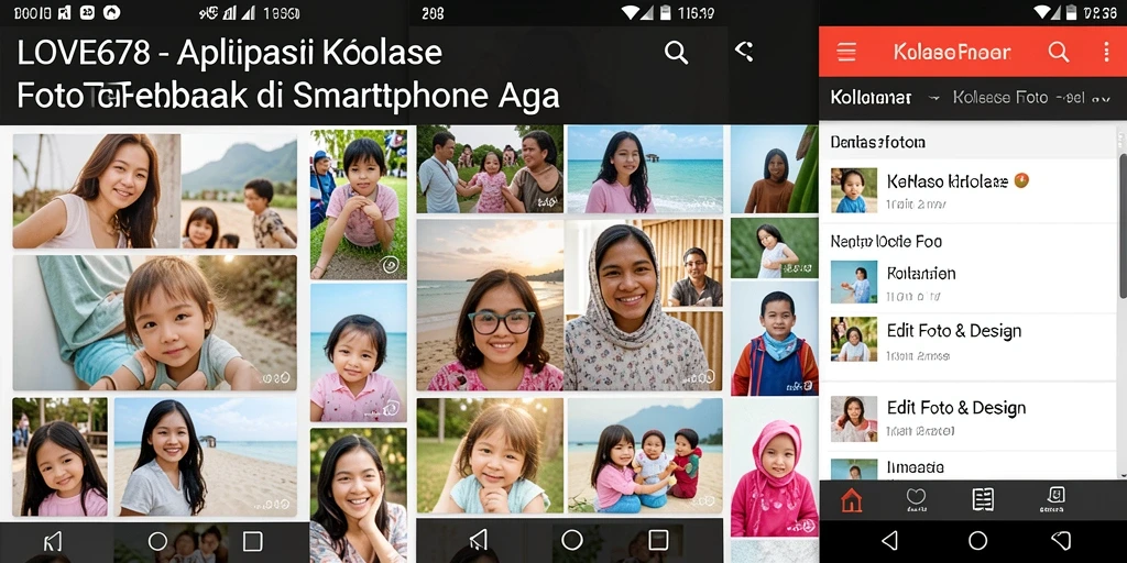Antarmuka aplikasi LOVE678 untuk membuat kolase foto yang menarik.