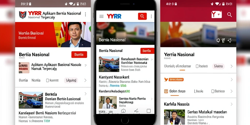 Tampilan antarmuka aplikasi berita nasional YYRR yang menarik.